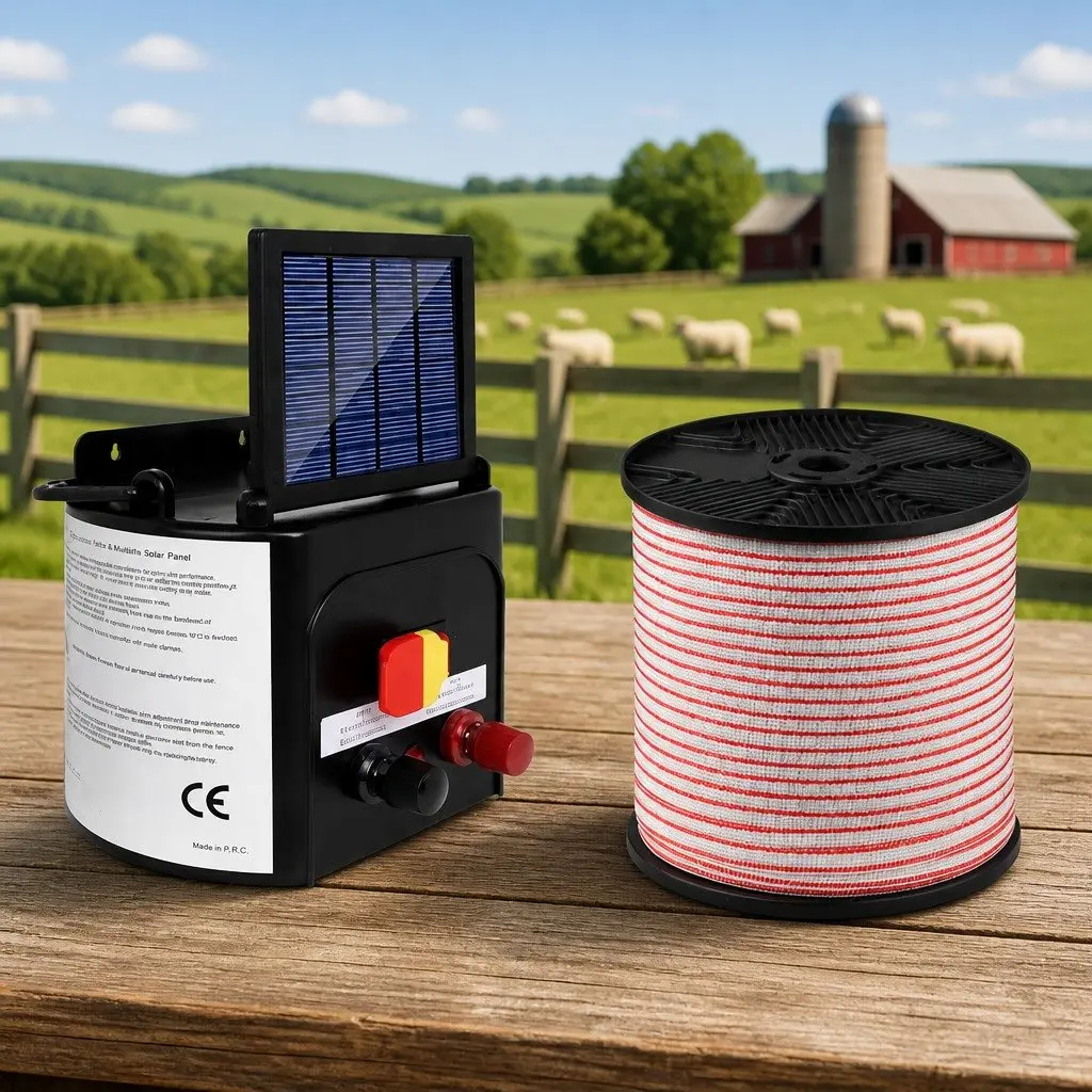 Solar Electric Fence Energiser 3KM Livestock Farm Animal Control Kit Polytape