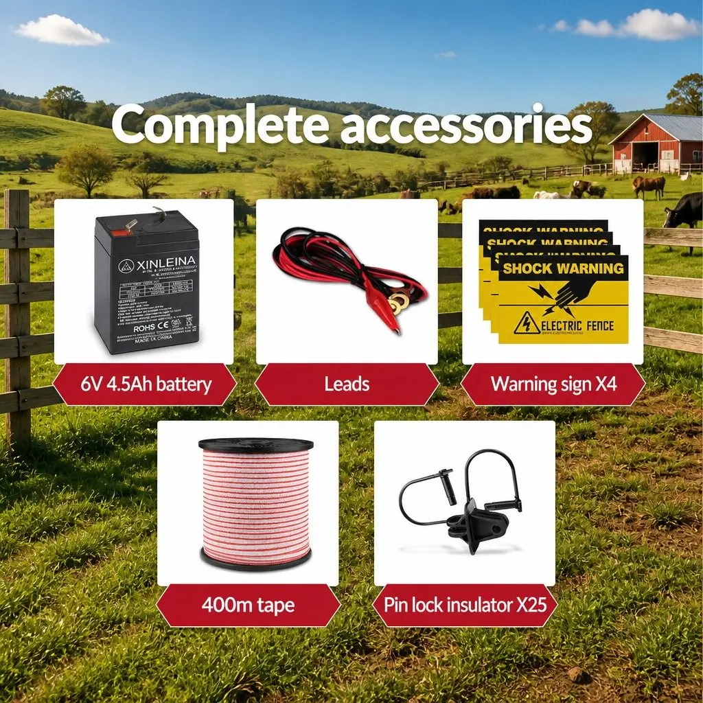 Solar Electric Fence Energiser 3KM Livestock Farm Animal Control Kit Polytape
