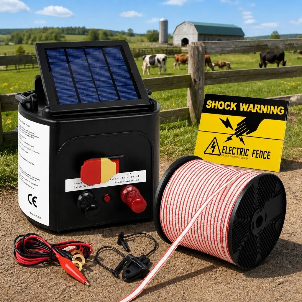 Solar Electric Fence Energiser 3KM Livestock Farm Animal Control Kit Polytape