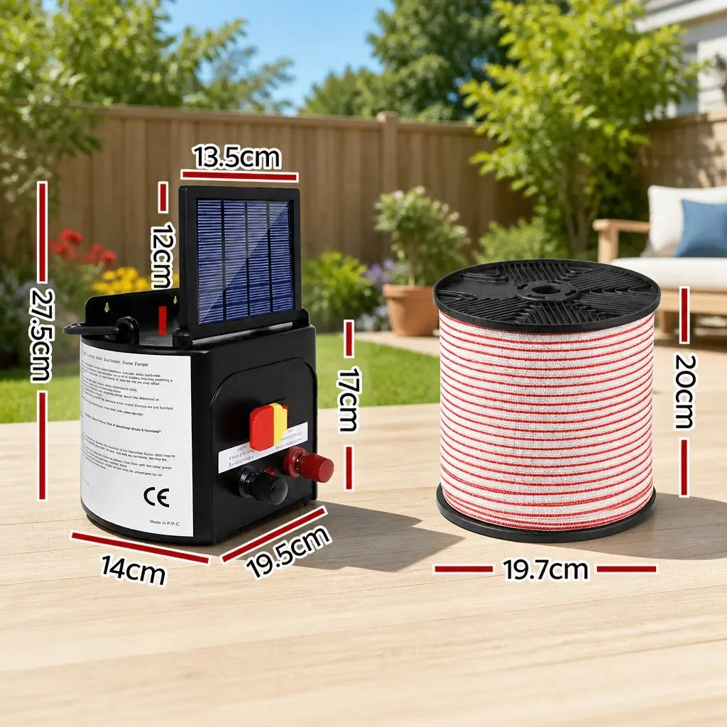 Solar Electric Fence Energiser 5KM Livestock Control Farm Fencing Kit Polytape