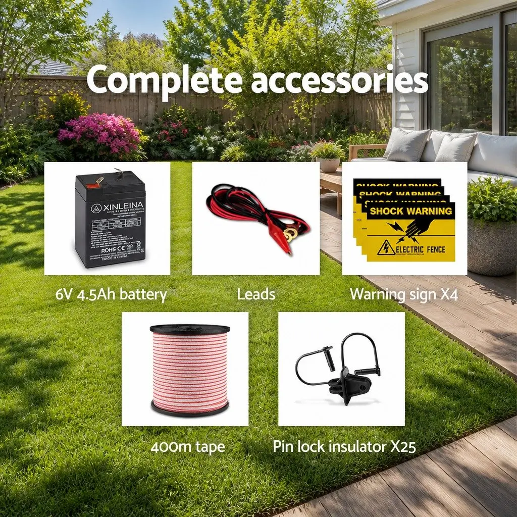 Solar Electric Fence Energiser 5KM Livestock Control Farm Fencing Kit Polytape