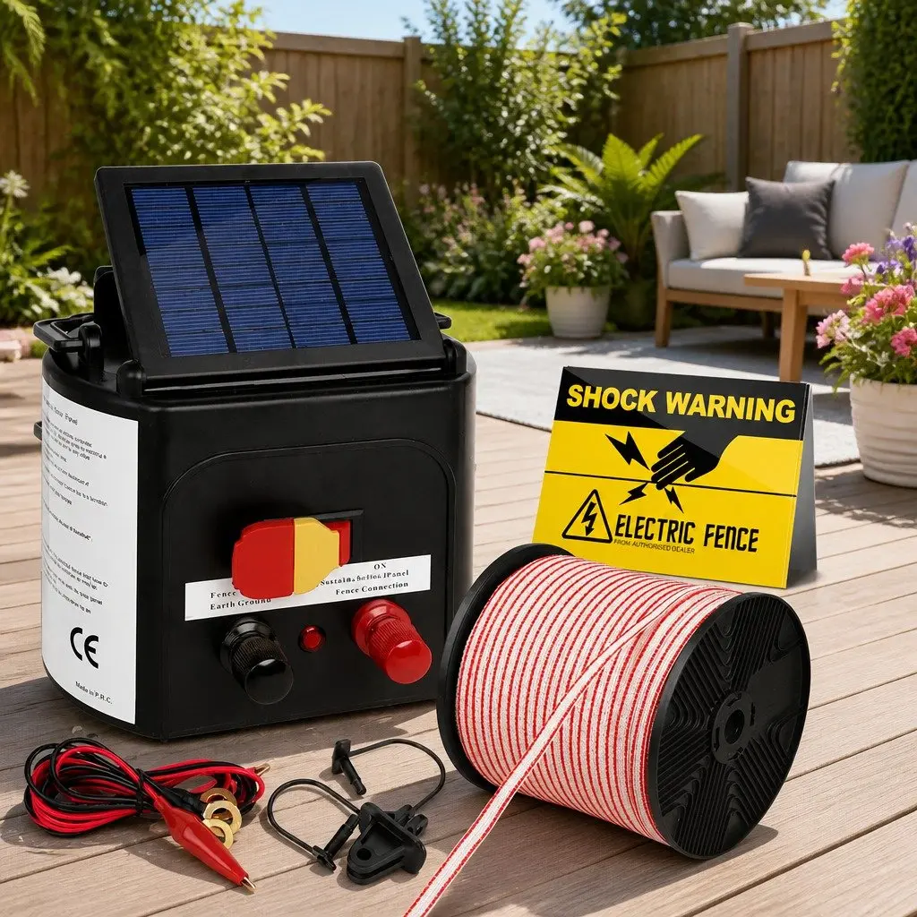 Solar Electric Fence Energiser 5KM Livestock Control Farm Fencing Kit Polytape