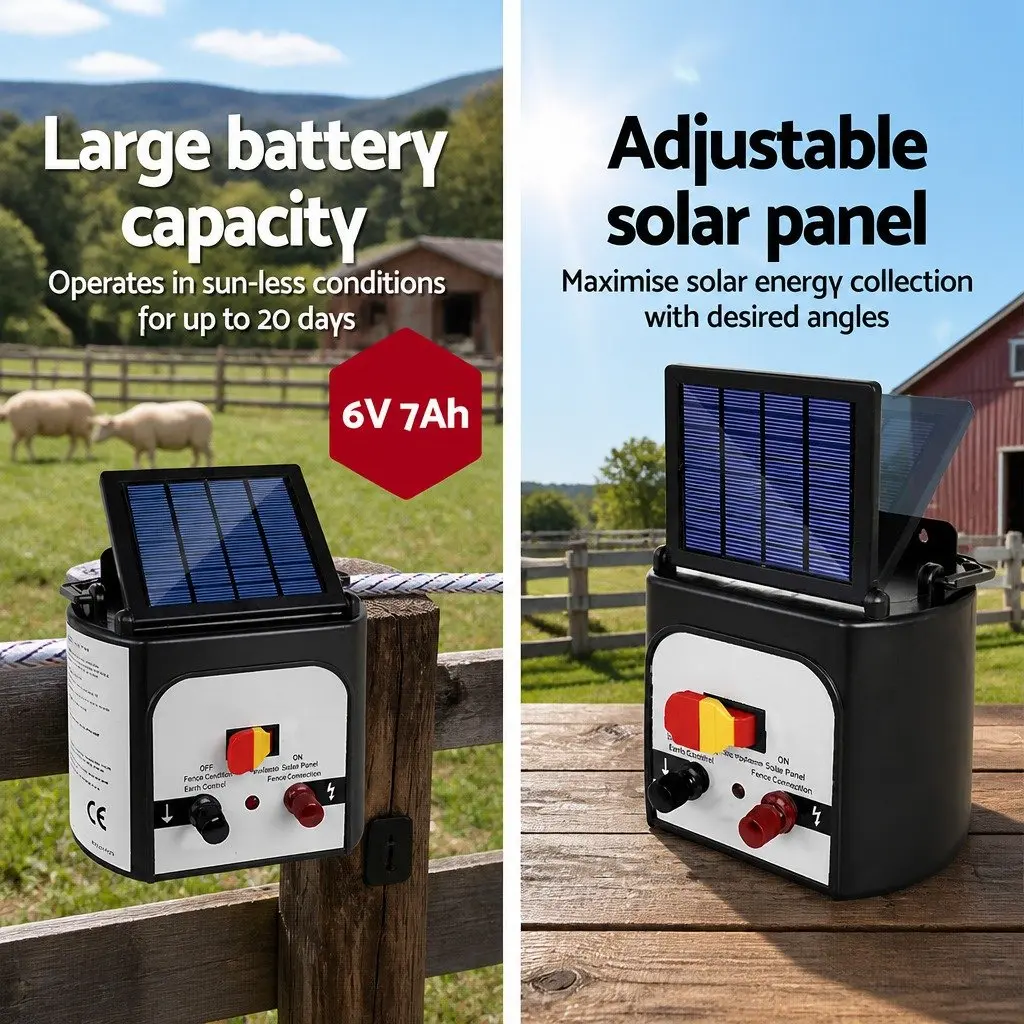 Solar Electric Fence Energiser Red and White 8km Solar-powered Compact System with 500m Polywire