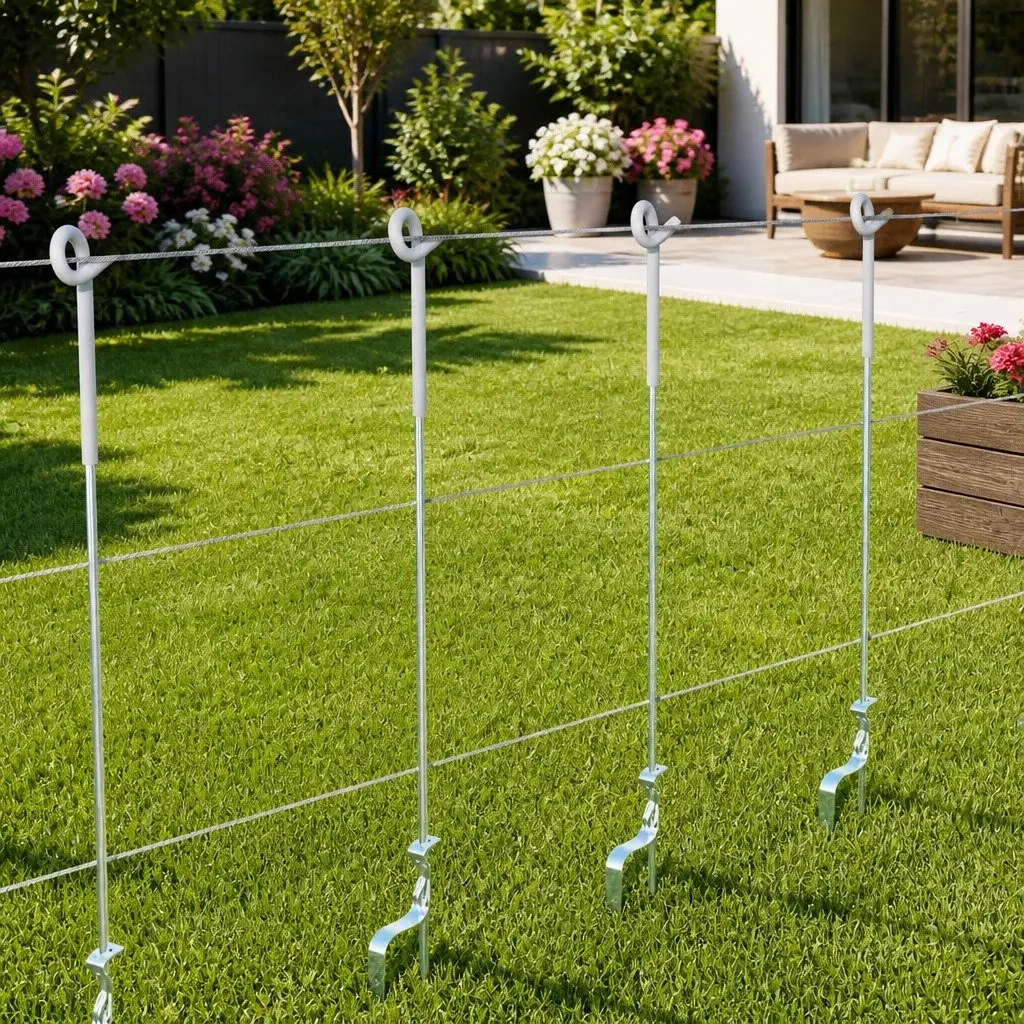 Electric Fence Pigtail Posts Silver White 104 cm Durable Steel Construction