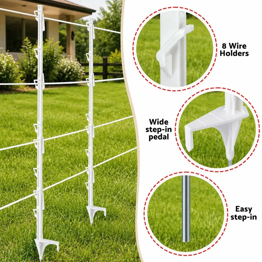 Electric Fence Posts White 106.5cm 8 Wire Positions Temporary Fencing