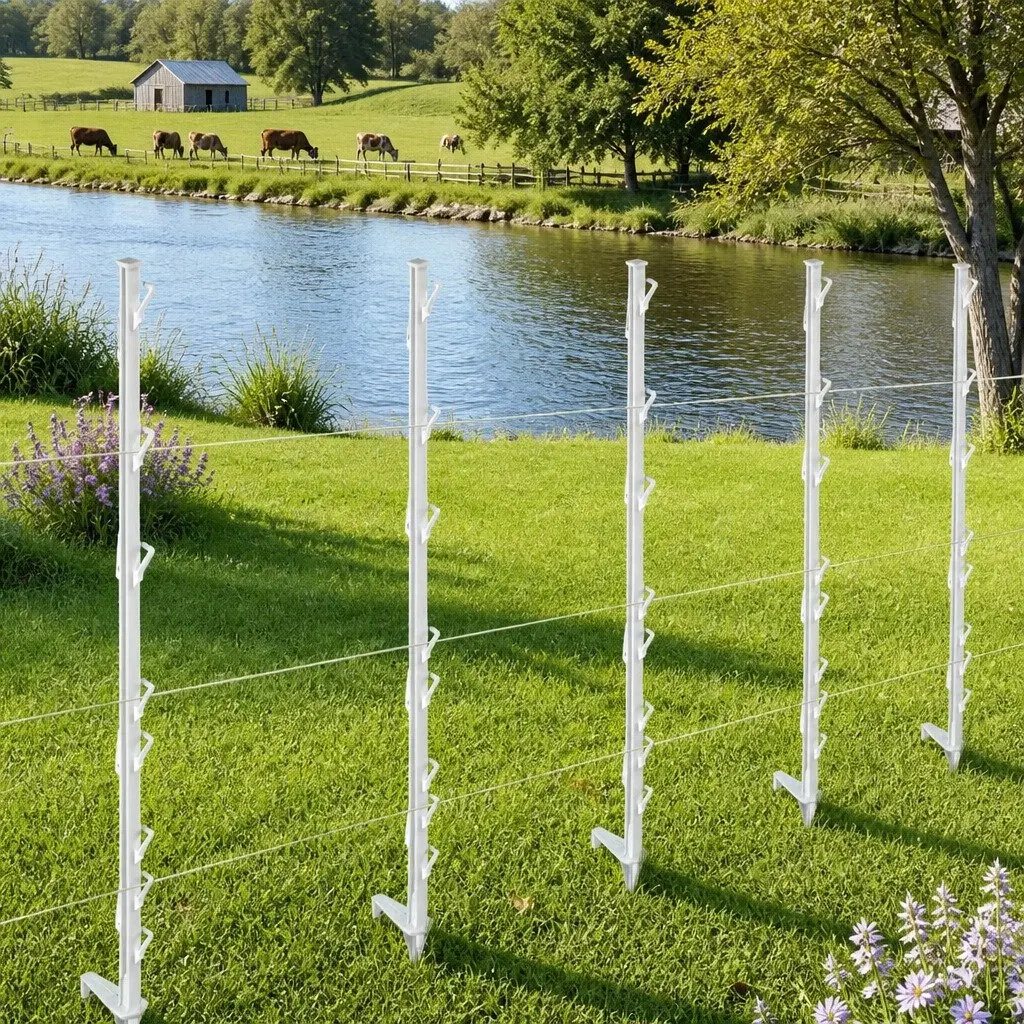 Electric Fence Posts White 106.5cm 8 Wire Positions Temporary Fencing