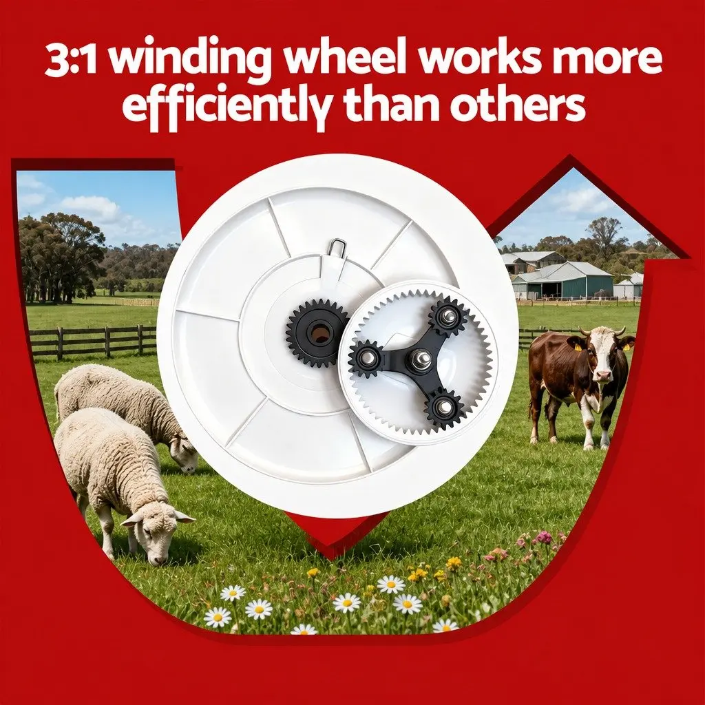 Electric Fence Reel Geared Portable Polywire Fencing Farm Tool White