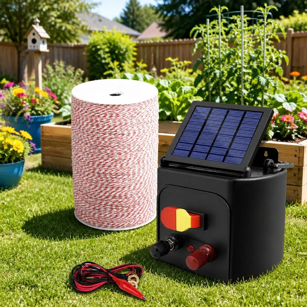 Solar Electric Fence Energiser Black 5KM Compact Low Maintenance with Poly Wire Included