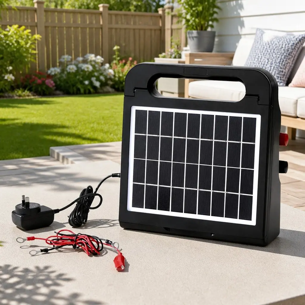 Solar Electric Fence Energiser Black 5km Water-Resistant Portable