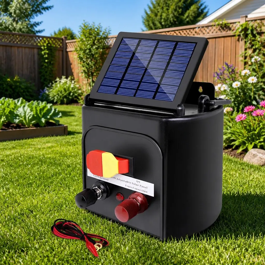 Solar Electric Fence Energiser Black 5km Waterproof Solar-Powered with Monocrystalline Panel for Livestock Farm Fencing