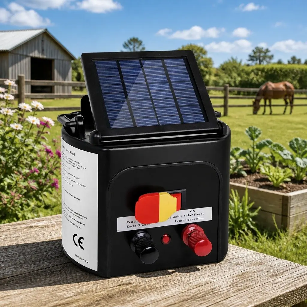 Solar Electric Fence Energiser Black 5km Waterproof Solar-Powered with Monocrystalline Panel for Livestock Farm Fencing