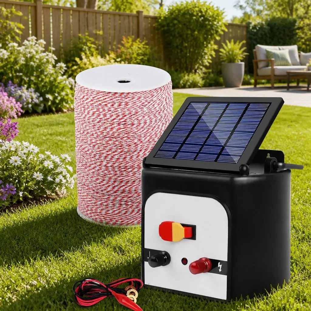 Solar Electric Fence Energiser Green 8KM Solar Powered Waterproof for Livestock and Pets