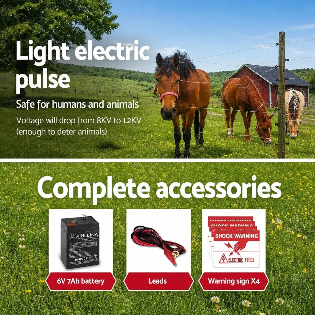 Solar Electric Fence Energiser Black and White 8km 0.3J Compact Lightweight Unit
