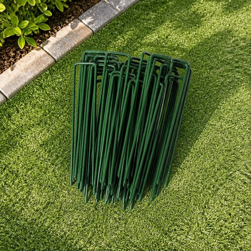 Synthetic Grass Pins U-Shape Green Steel 150mm Durable Turf Fixing Anchors