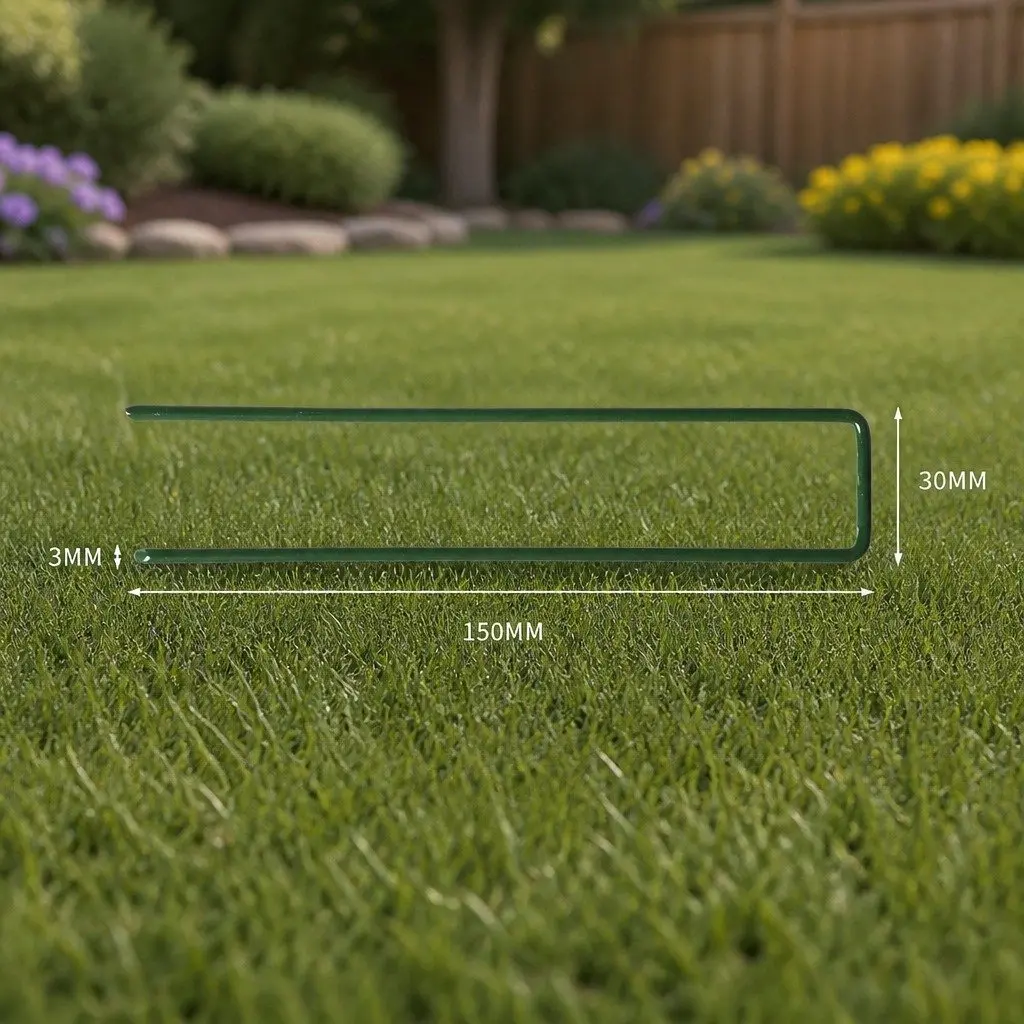 Synthetic Grass Pins U-Shape Green Steel 150mm Durable Turf Fixing Anchors