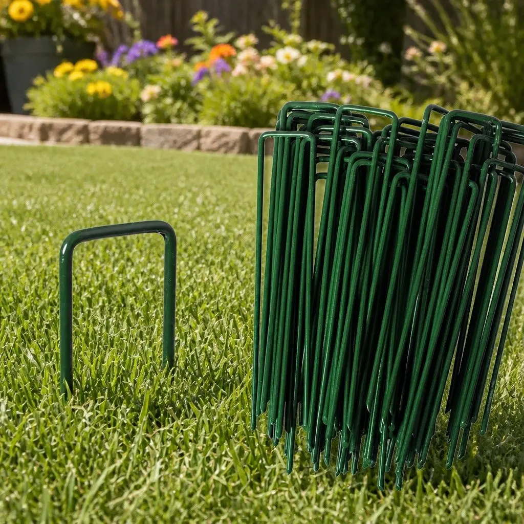 Synthetic Grass Pins U-Shape Green Steel 150mm Durable Turf Fixing Anchors