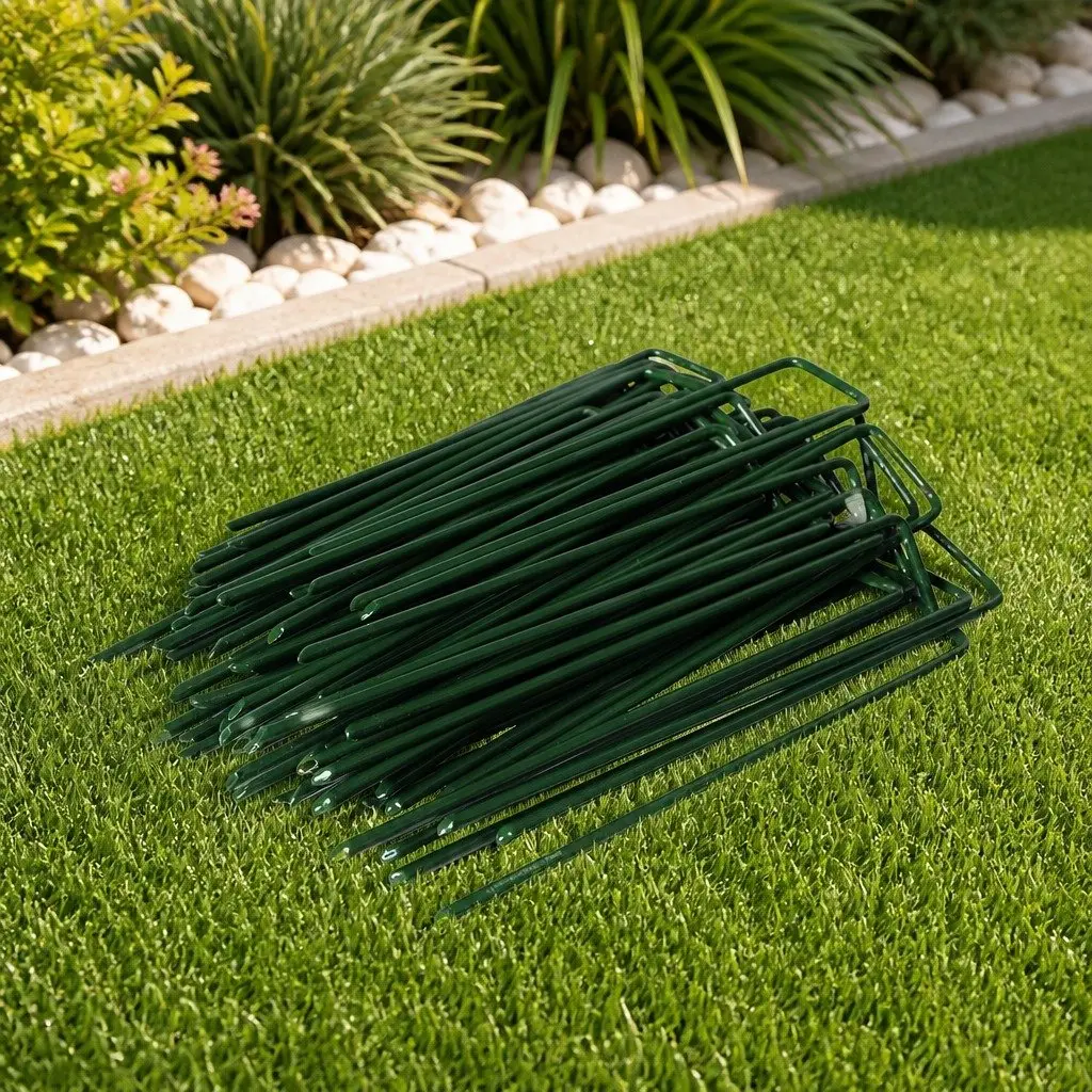 Synthetic Grass Pins Green 150mm U-Shape Steel Turf Anchors for Garden Landscape Fasteners