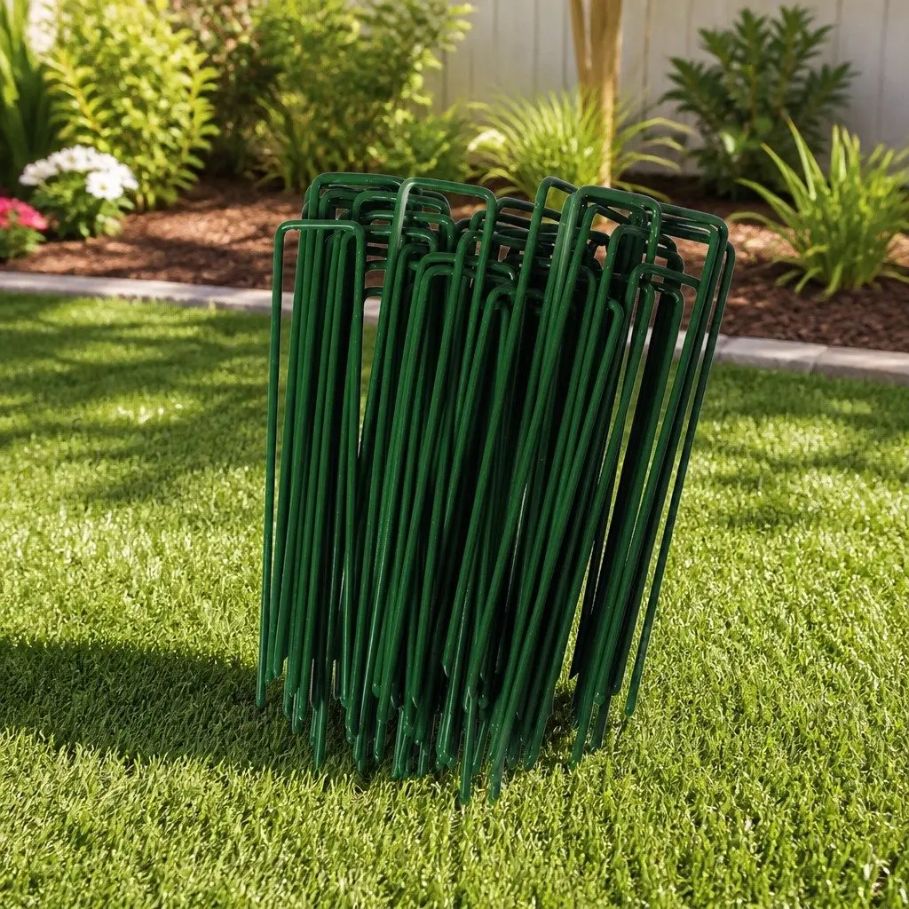 Synthetic Grass Pins Green 150mm U-Shape Steel Turf Anchors for Garden Landscape Fasteners