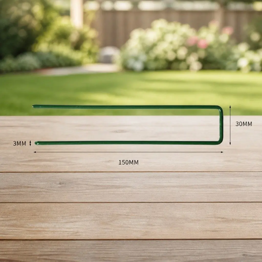 Synthetic Grass Pins Green 150mm U-Shape Steel Turf Anchors for Garden Landscape Fasteners