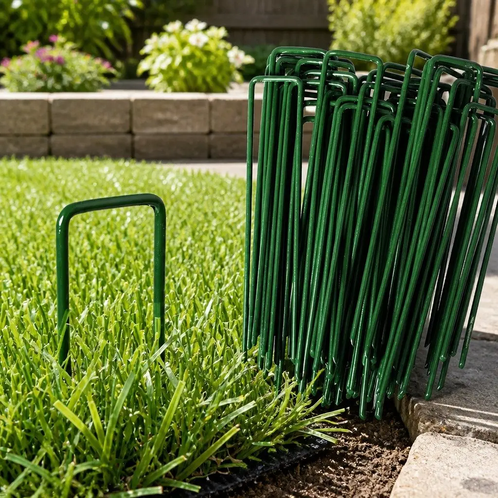 Synthetic Grass Pins Green 150mm U-Shape Steel Turf Anchors for Garden Landscape Fasteners