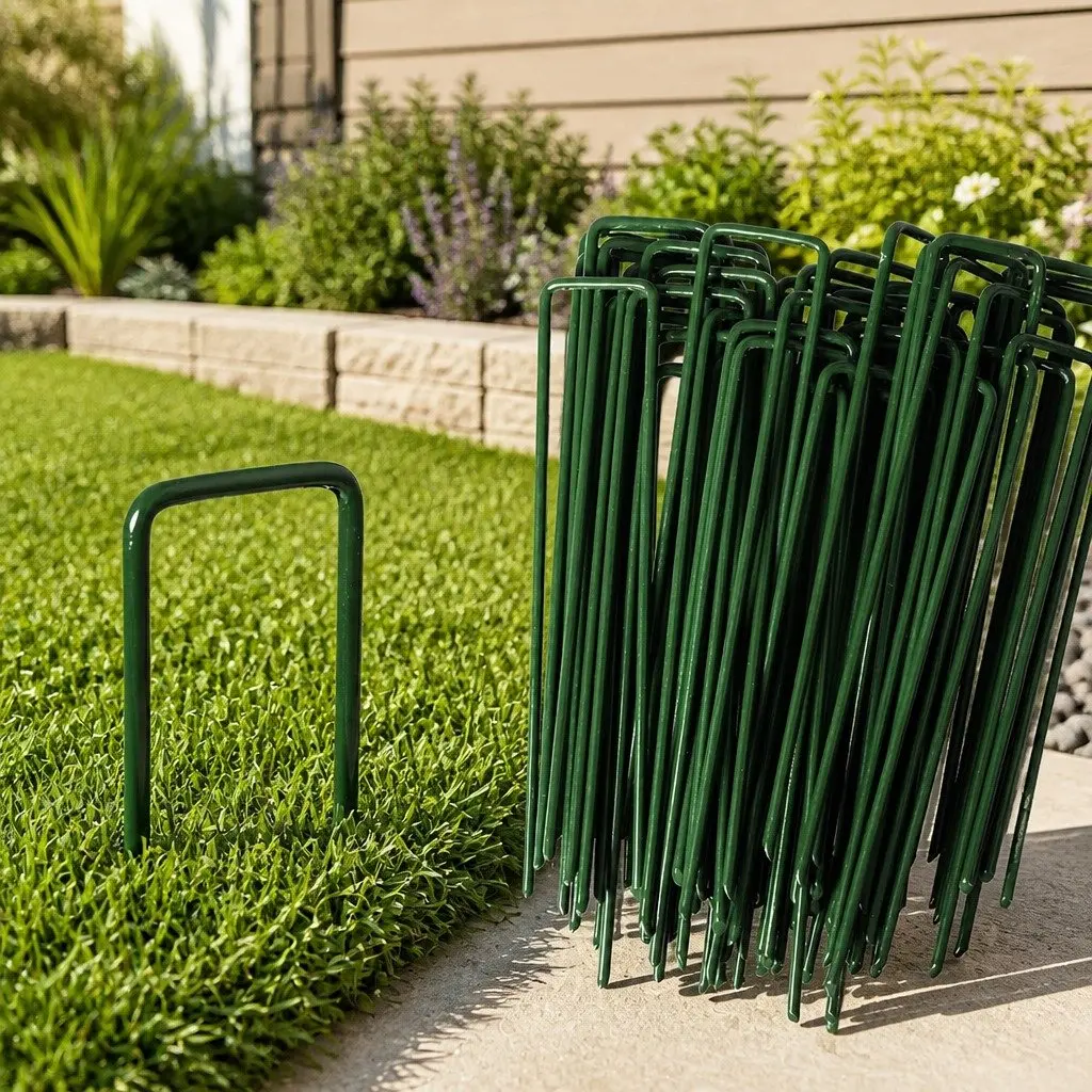 Synthetic Grass Pins Green 150mm U-Shape Steel Turf Anchors for Garden Landscape Fasteners
