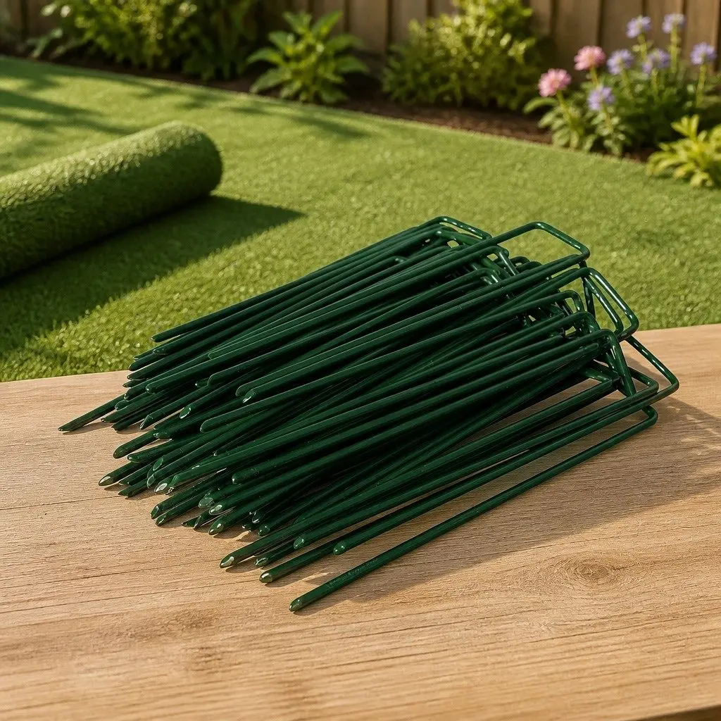 Synthetic Grass Pins Green 150mm U-Shape Durable Steel Landscape Installation 50 Piece