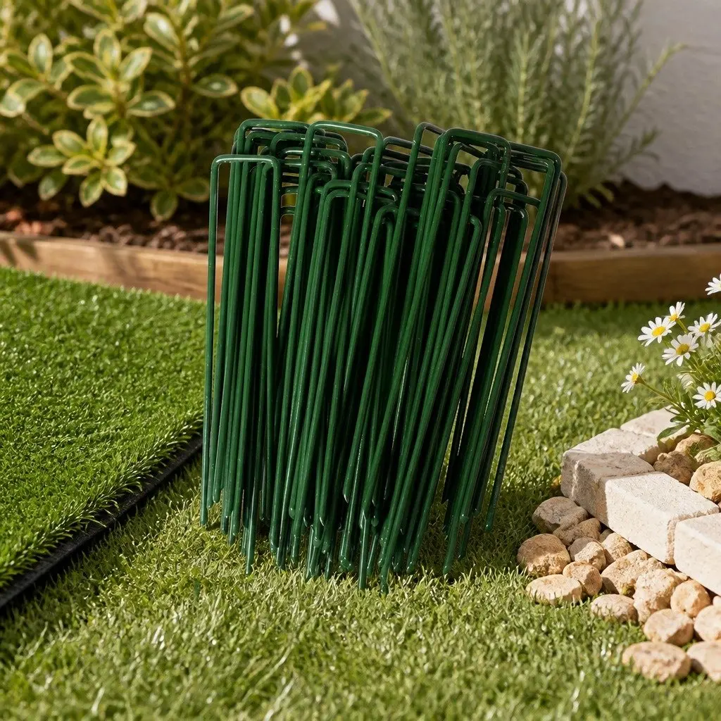 Synthetic Grass Pins Green 150mm U-Shape Durable Steel Landscape Installation 50 Piece
