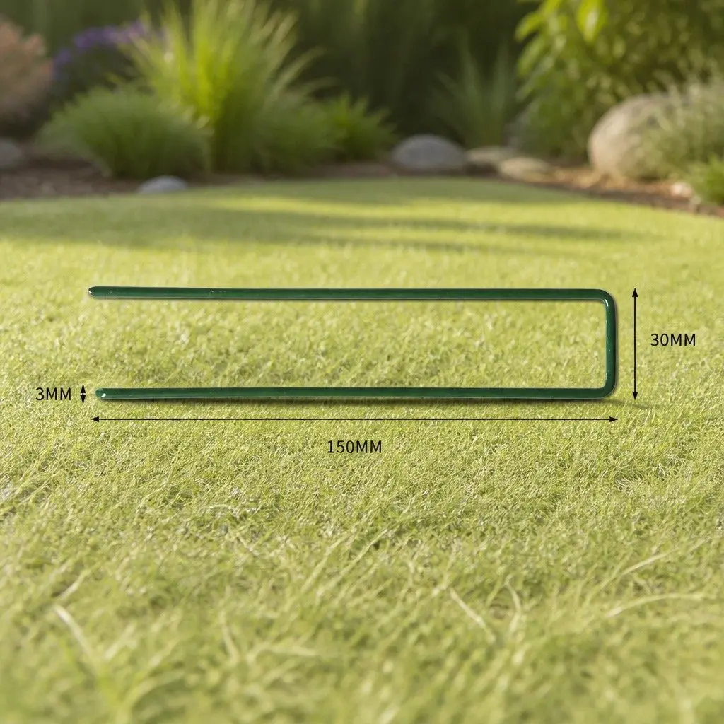 Synthetic Grass Pins Green 150mm U-Shape Durable Steel Landscape Installation 50 Piece