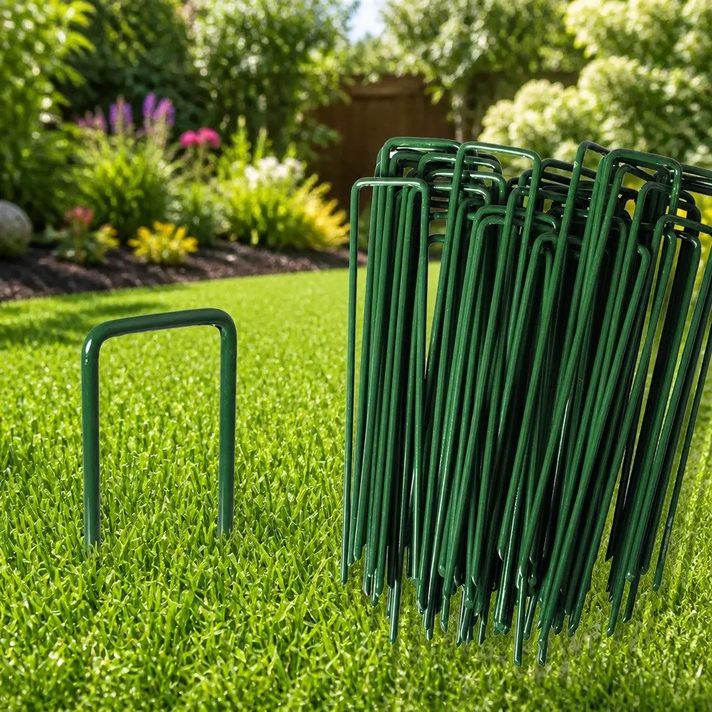 Synthetic Grass Pins Green 150mm U-Shape Durable Steel Landscape Installation 50 Piece