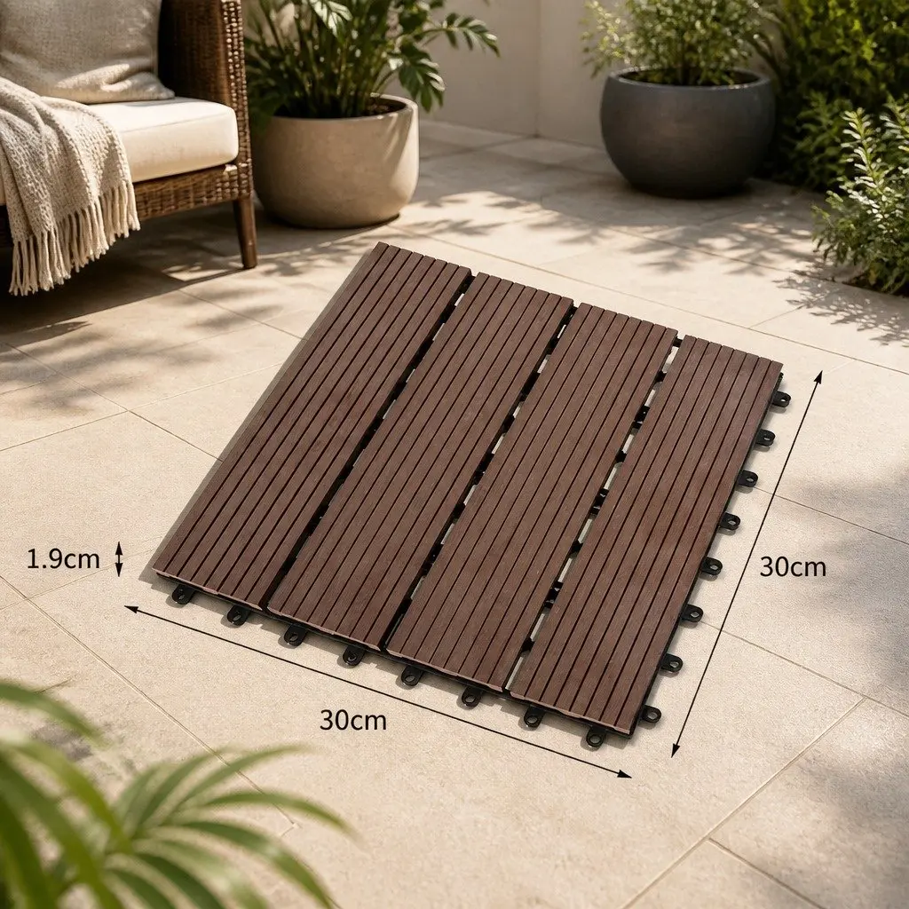 Interlocking Floor Tiles Plastic Decking Outdoor Balcony Patio Garden 30cm