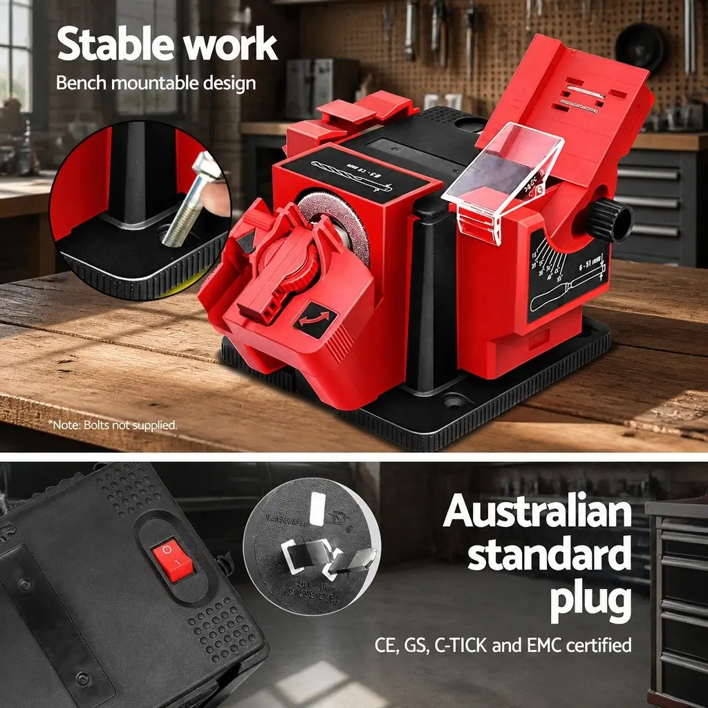 Multifunctional Tool Sharpener Red 65W Electric Grinder Adjustable Head Angle 3 Sharpening Modules