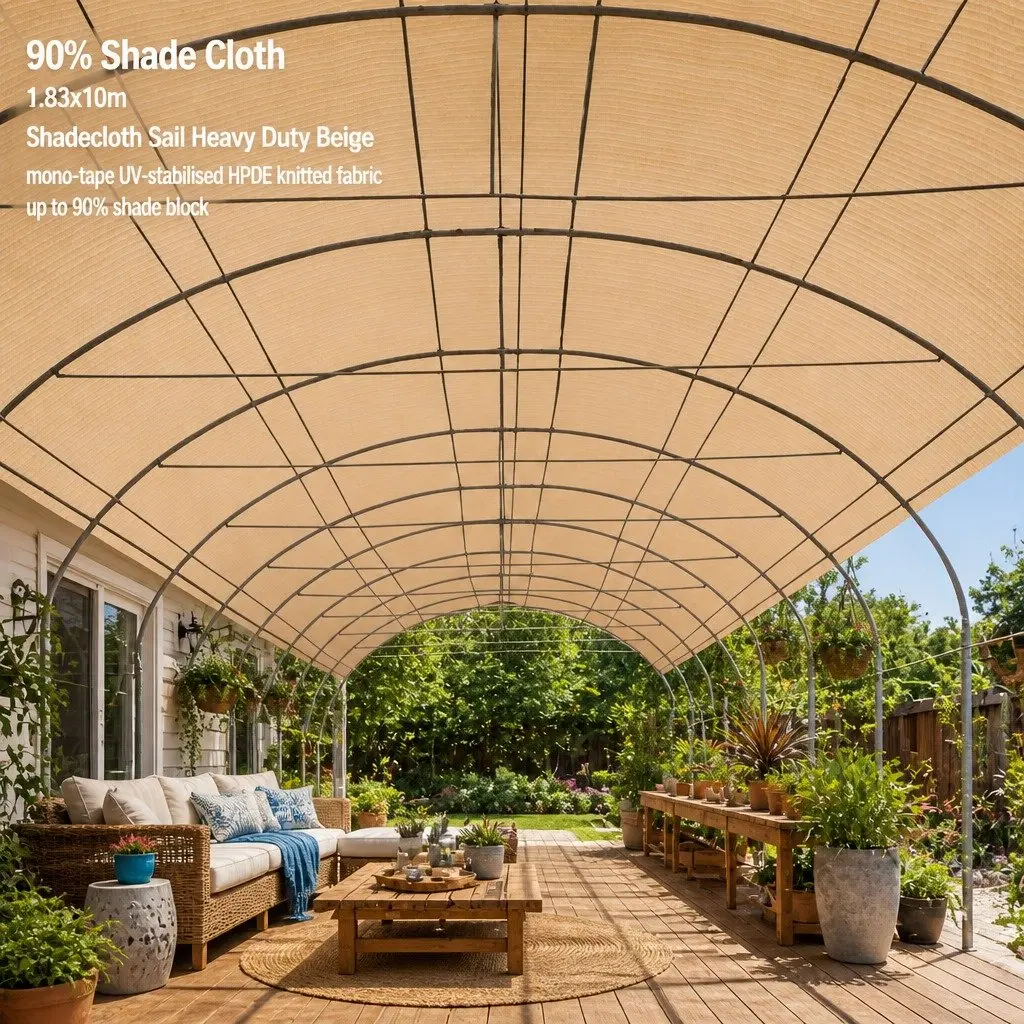 Shade Cloth Beige 1.83x10m Heavy Duty UV Block 90% Outdoor Garden Shadecloth