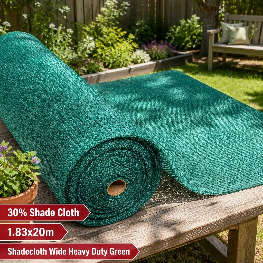 Shade Cloth Green 1.83m x 20m 30% UV Block Heavy Duty Garden Greenhouse
