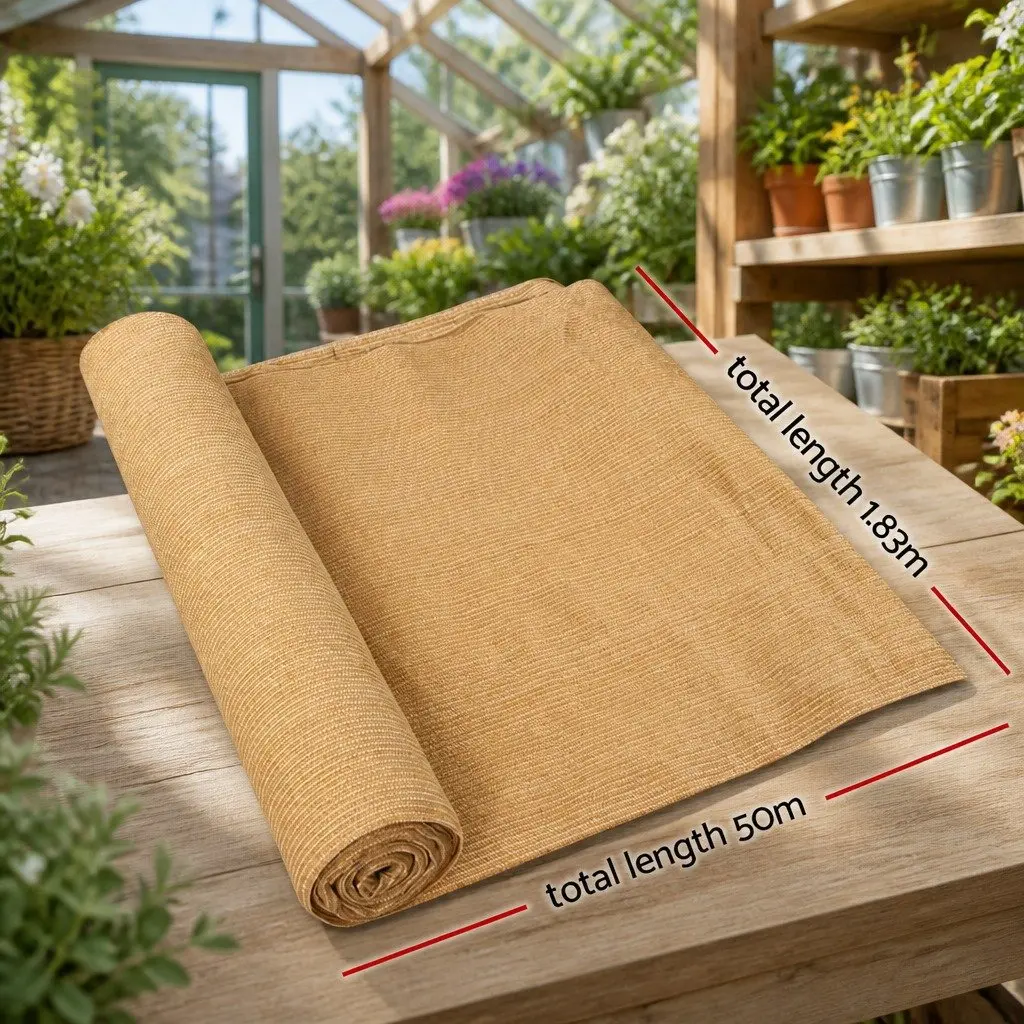 Shade Cloth Beige 1.83m x 50m 70% UV Block Heavy Duty for Greenhouse Garden