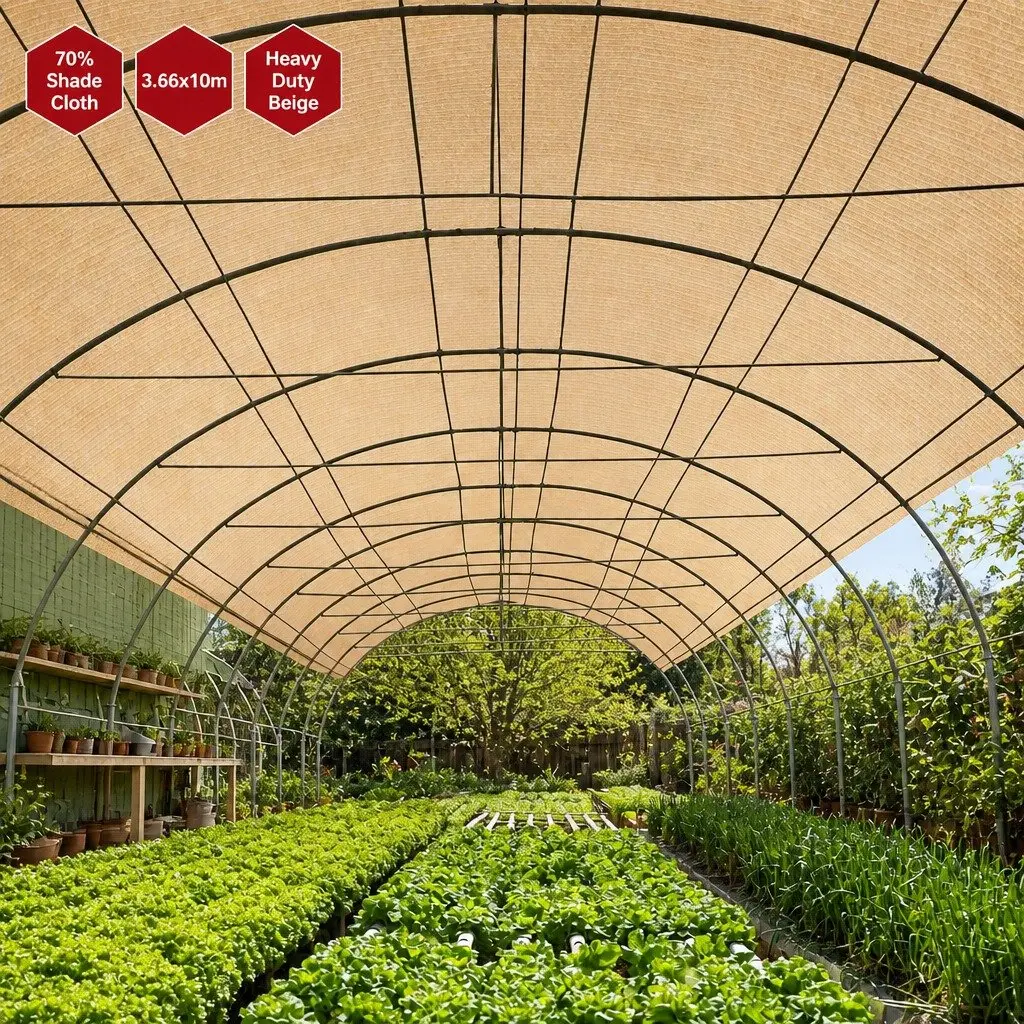 Shade Cloth Beige 3.66m x 10m 70% UV Block for Greenhouse Garden Protection