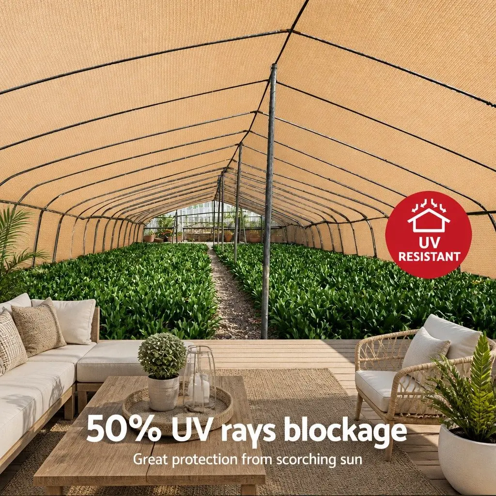 Shade Cloth Beige 3.66m x 20m Heavy Duty 50% UV Block Knitted Fabric