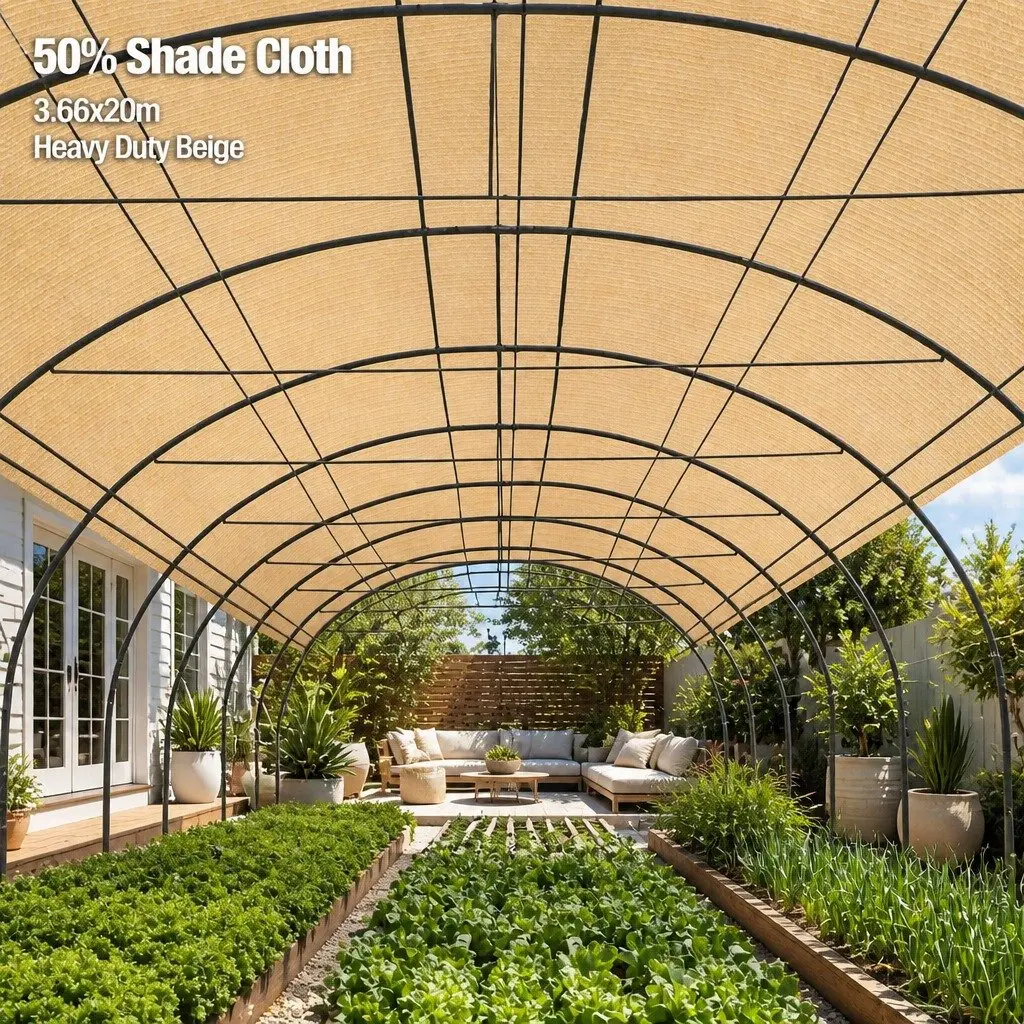 Shade Cloth Beige 3.66m x 20m Heavy Duty 50% UV Block Knitted Fabric