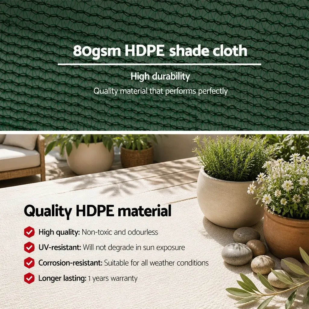 Shade Cloth Green 3.66m x 20m 30% UV Block for Garden Greenhouse Outdoor Use