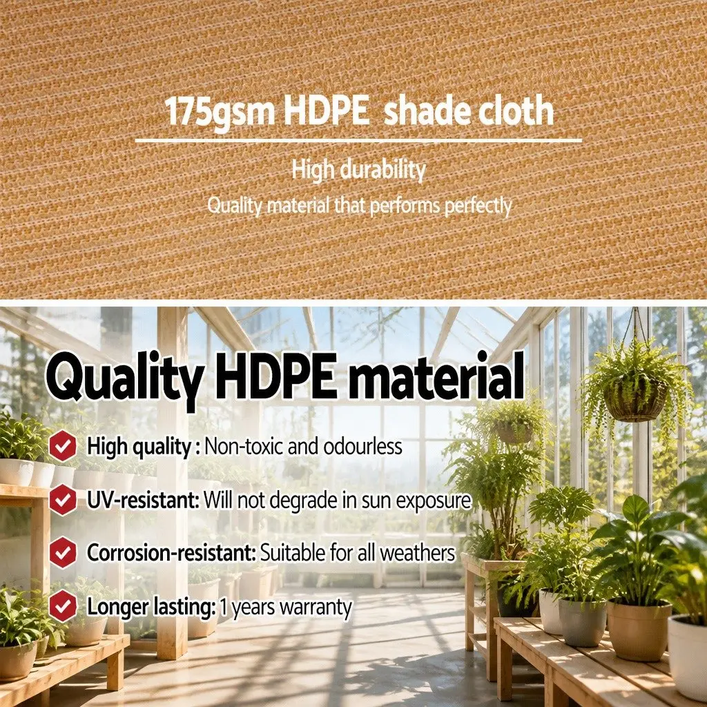 Shade Cloth Beige 1.83m x 20m Heavy Duty 70% UV Block for Garden Greenhouse