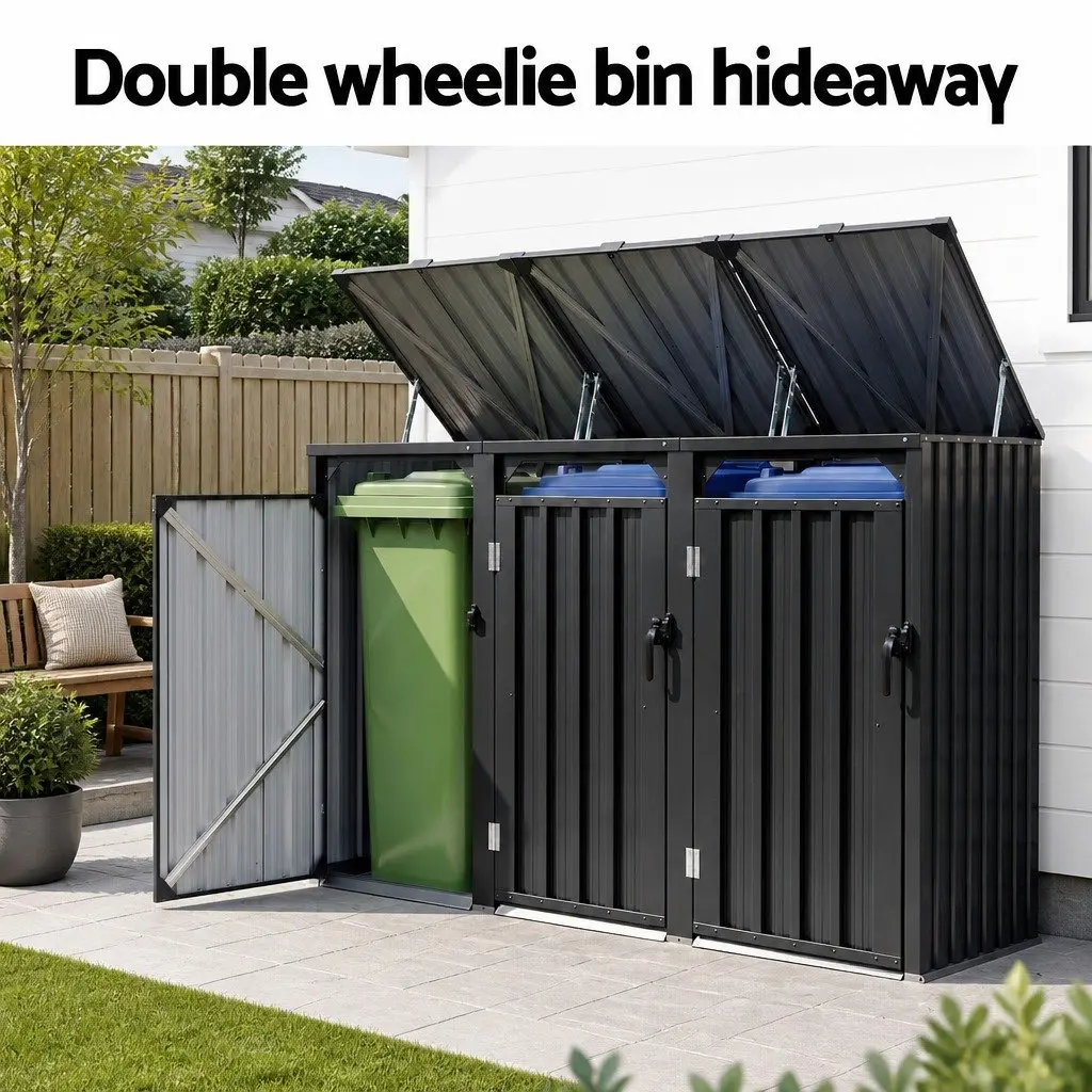 Triple Bin Shed Waste Storage Enclosure Lockable Doors Garden Outdoor Wheelie