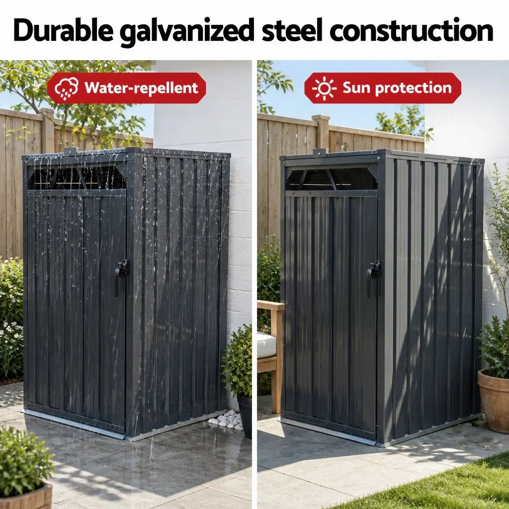 Triple Bin Shed Waste Storage Enclosure Lockable Doors Garden Outdoor Wheelie