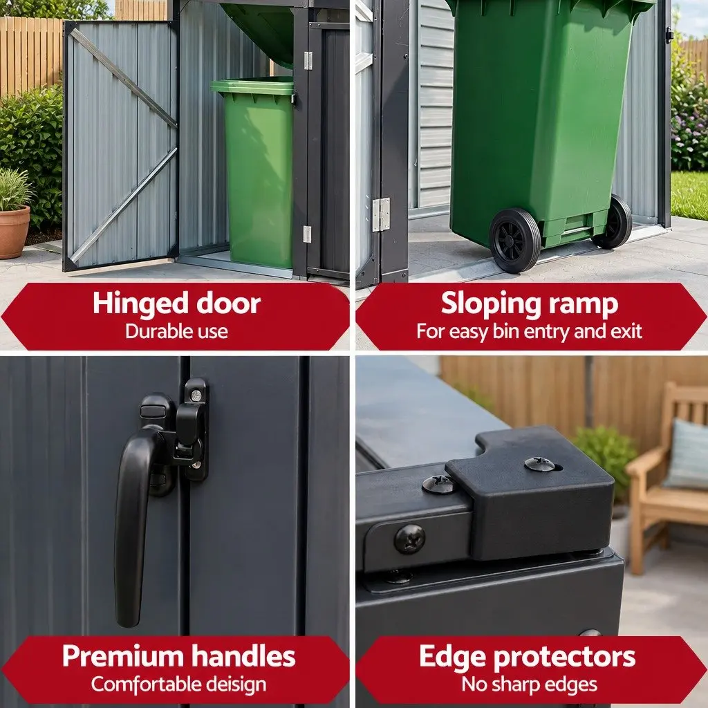 Triple Bin Shed Waste Storage Enclosure Lockable Doors Garden Outdoor Wheelie