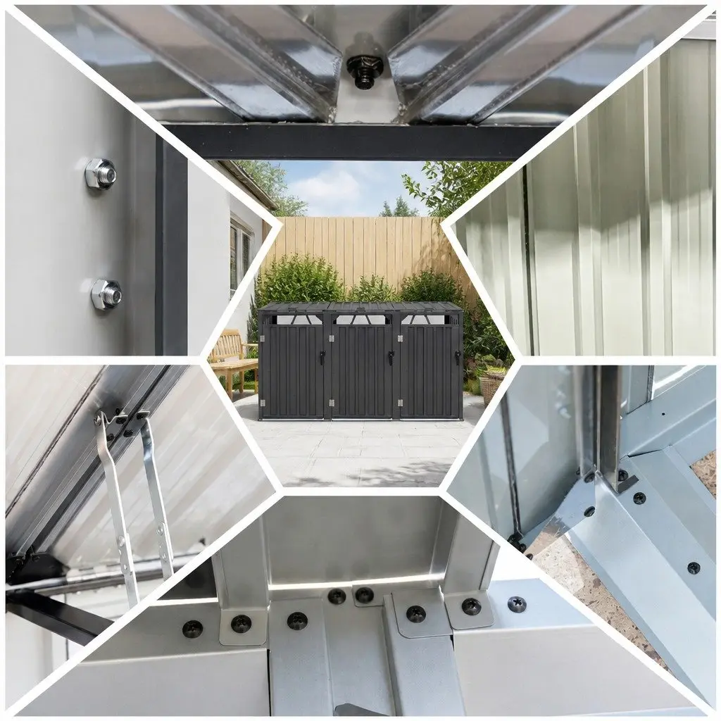 Triple Bin Shed Waste Storage Enclosure Lockable Doors Garden Outdoor Wheelie