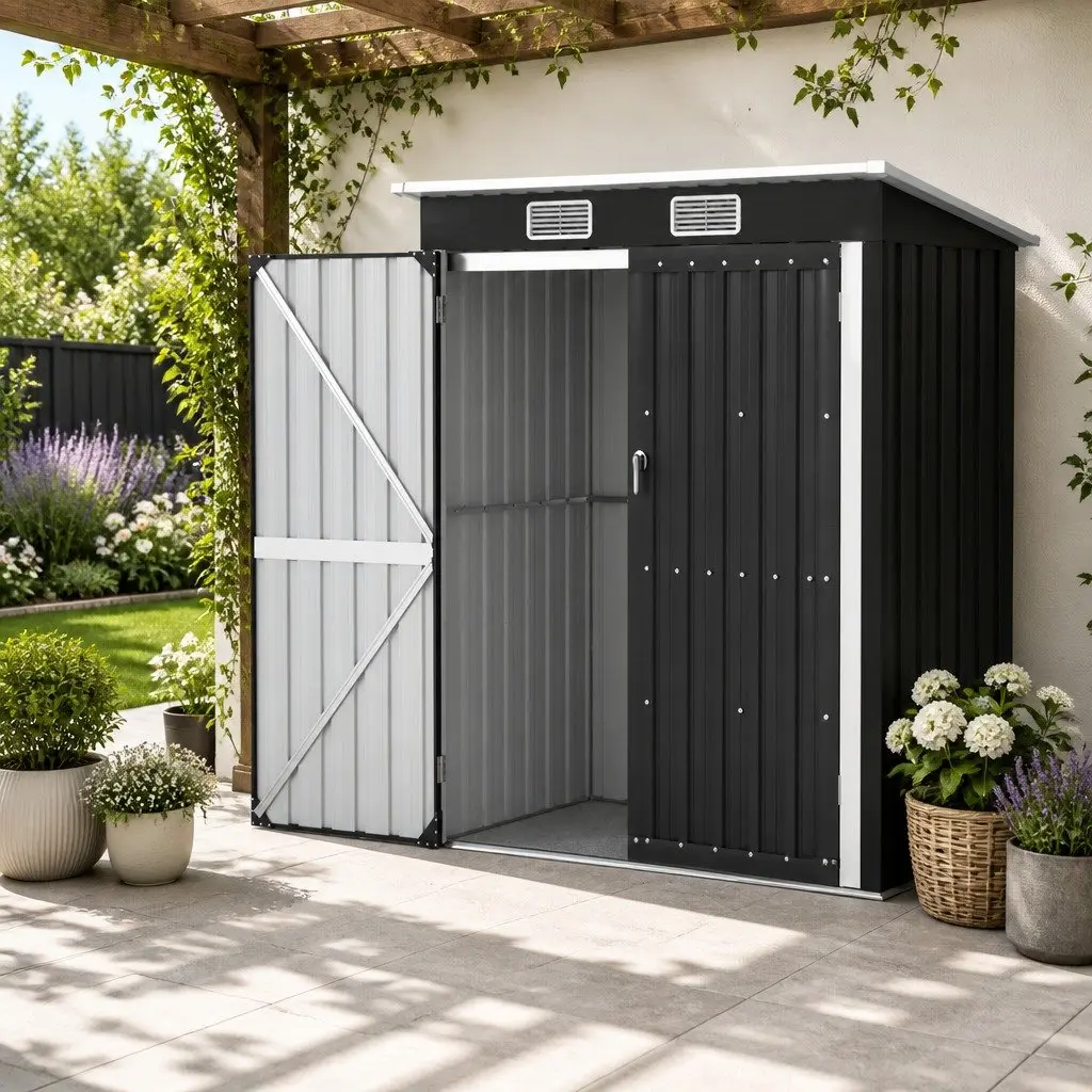 Garden Shed Grey 1.62M x 1M Outdoor Storage Workshop Tool House Shelter