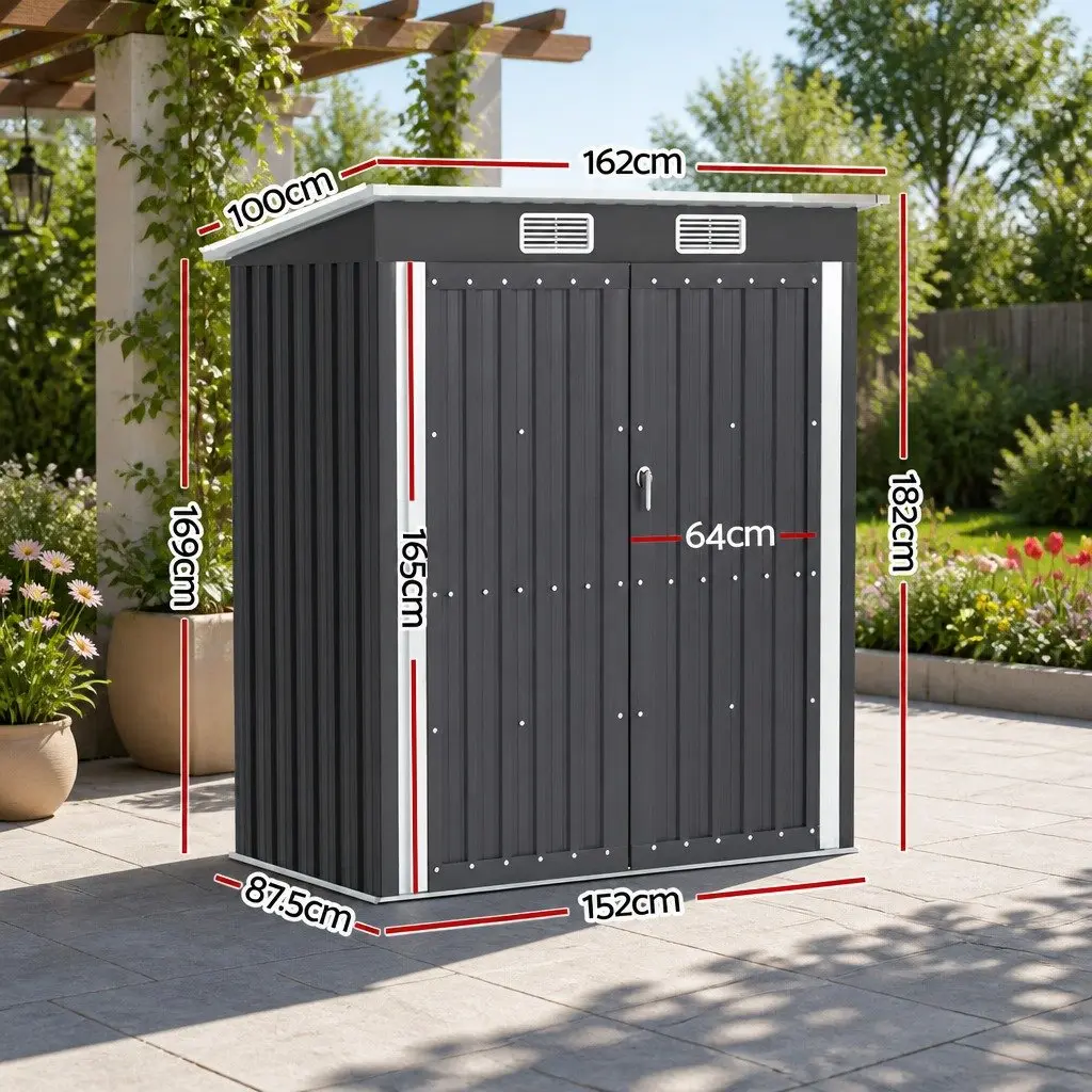 Garden Shed Grey 1.62M x 1M Outdoor Storage Workshop Tool House Shelter