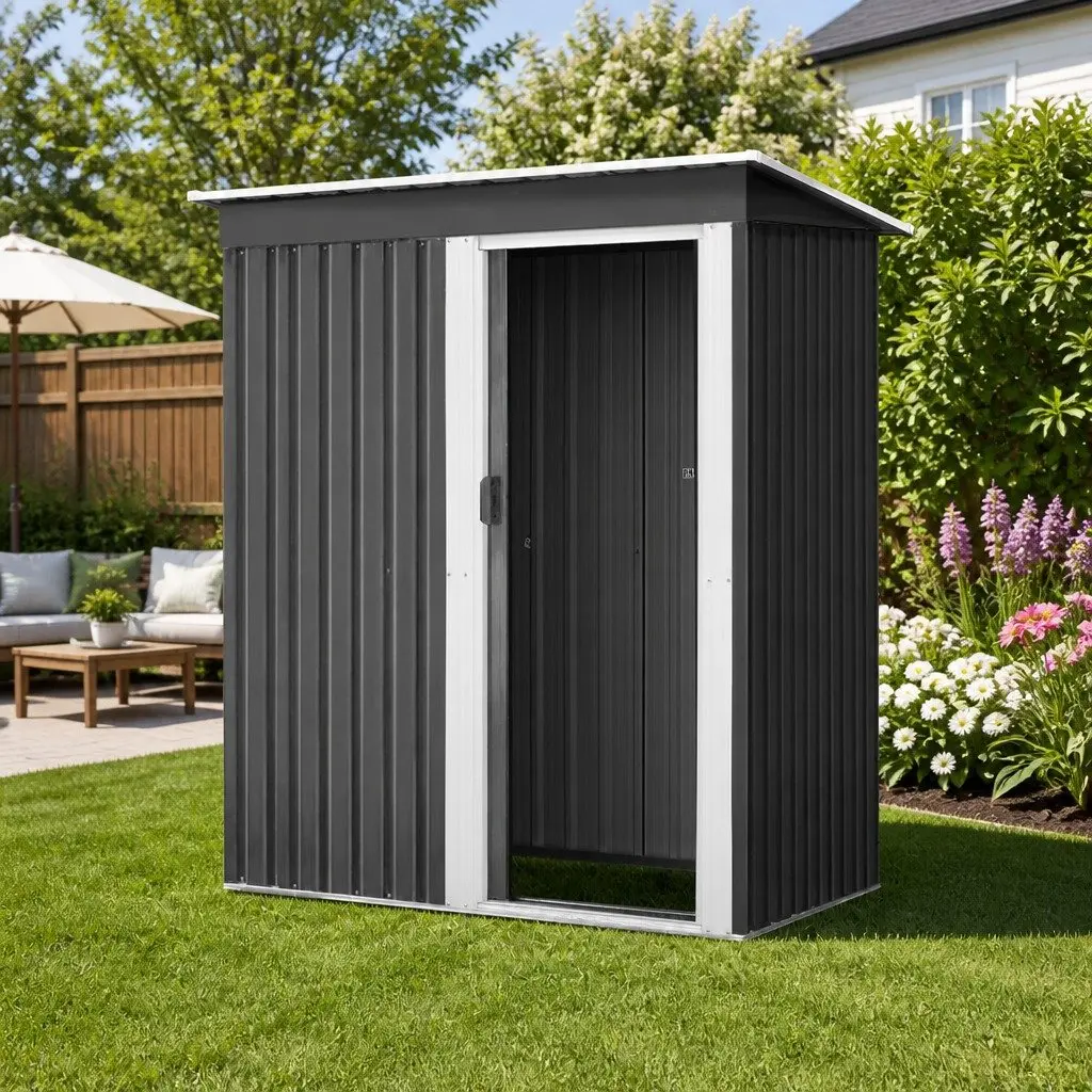 Garden Shed Grey 1.62x0.86M Outdoor Storage Tool Workshop Shelter Sliding Door