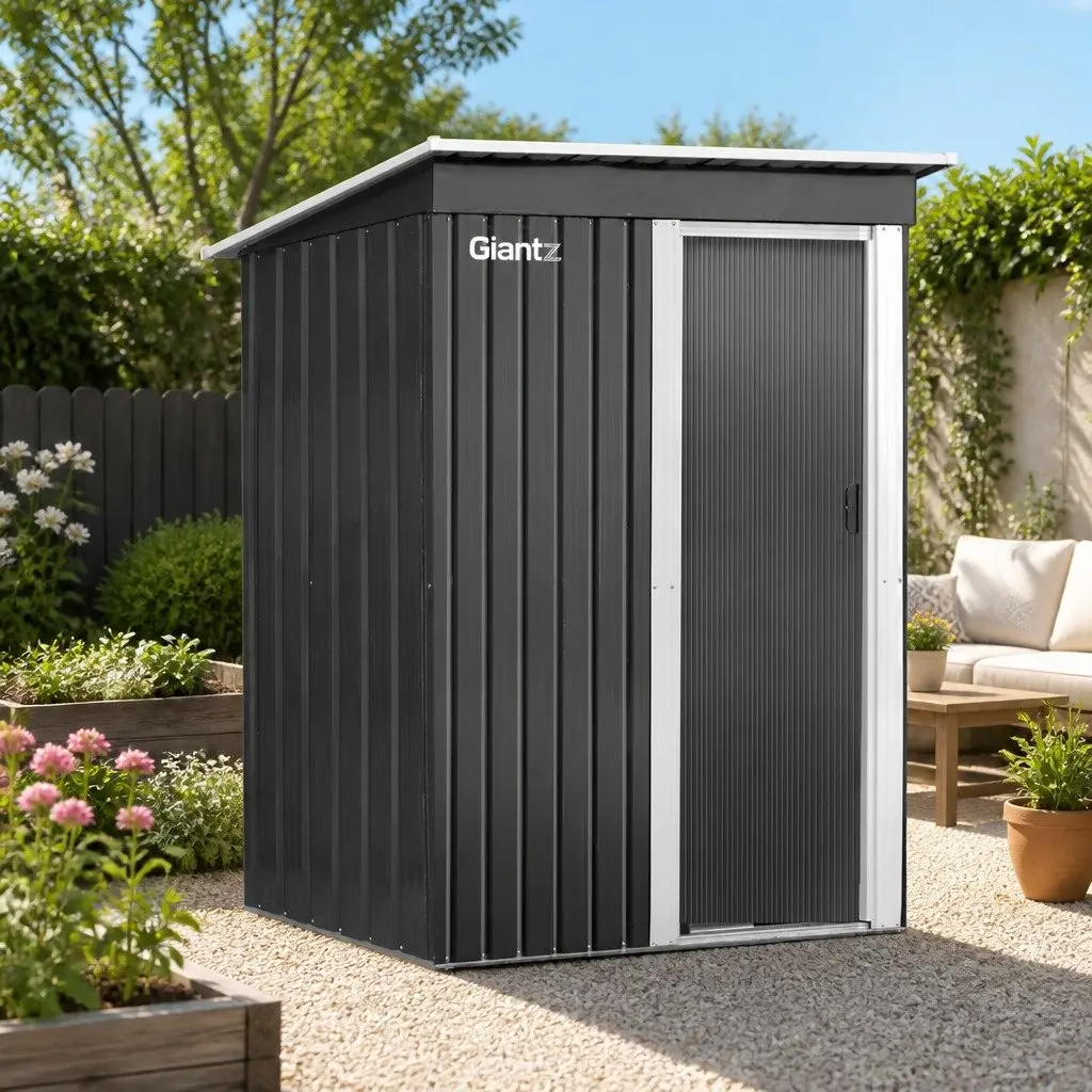 Garden Shed Grey 1.62x0.86M Outdoor Storage Tool Workshop Shelter Sliding Door