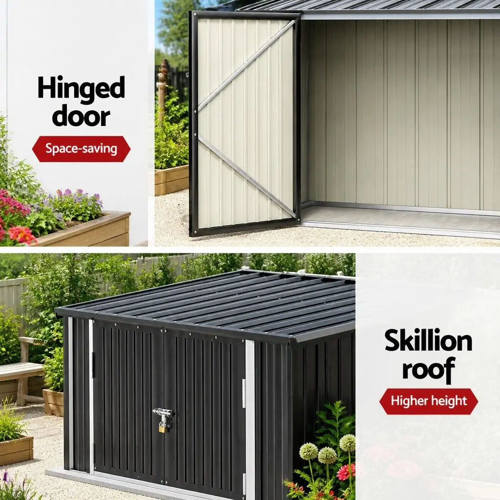Garden Shed Grey 2.22x0.91M Galvanised Steel Double Door Outdoor Storage
