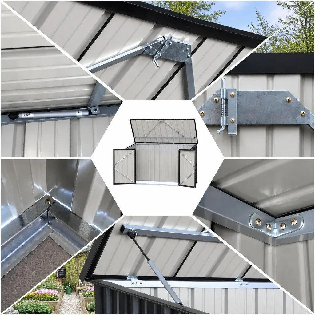 Garden Shed Grey 2.22x0.91M Galvanised Steel Double Door Outdoor Storage