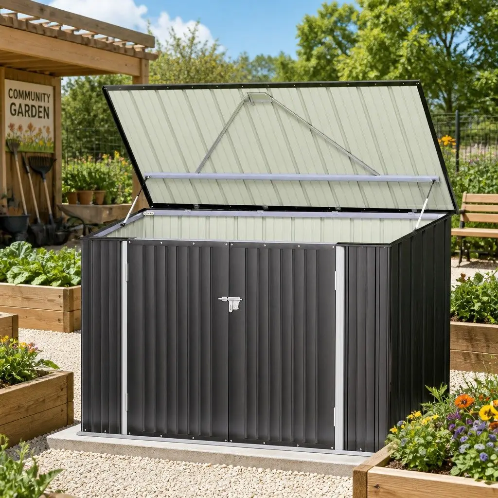 Garden Shed Grey 2.22x0.91M Galvanised Steel Double Door Outdoor Storage
